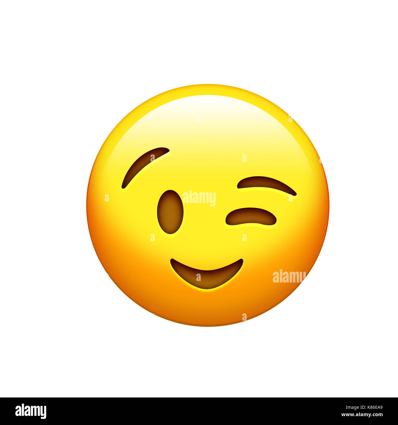The isolated yellow smiley face and single wink icon Stock Photo