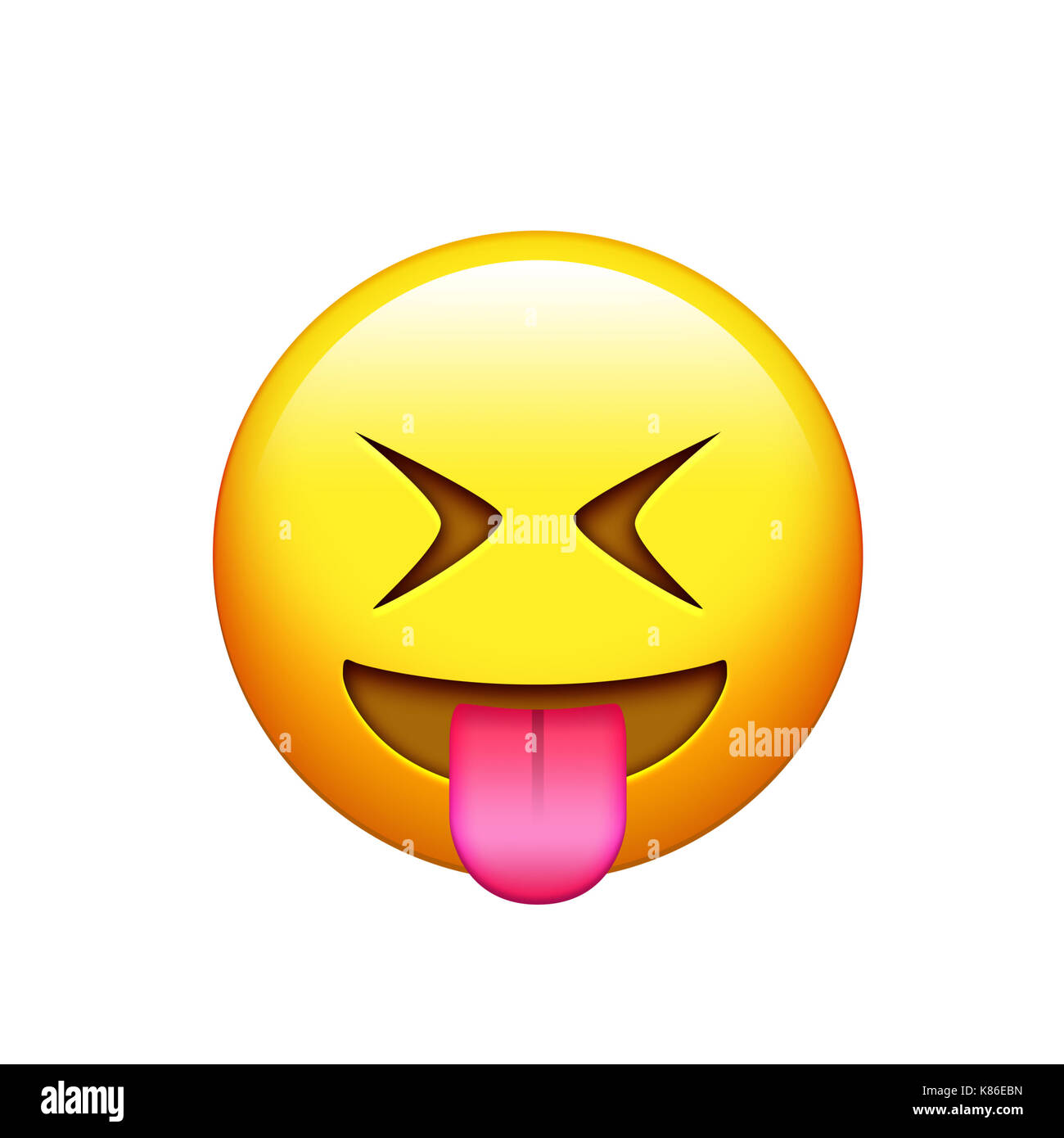 Isolated yellow smiley face with the tongue out and closing eyes icon Stock Photo