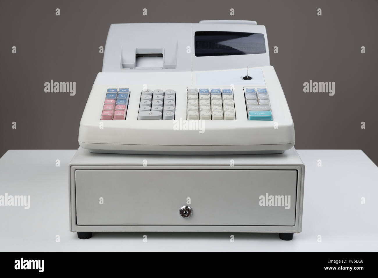 Close-up Of Electronic Cash Register Moneybox On Counter Stock Photo