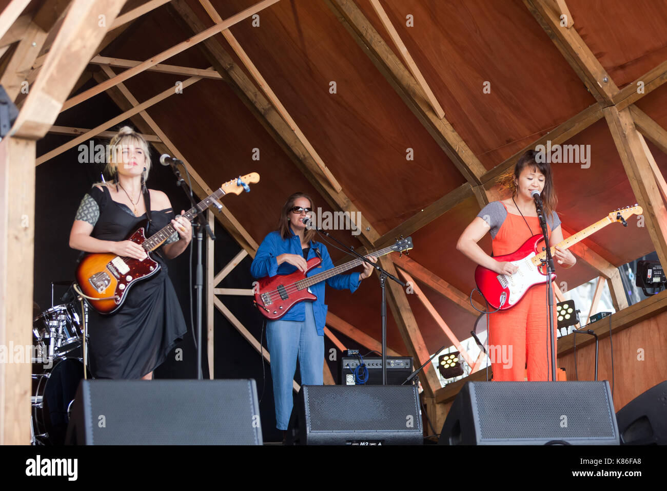 All girl-band, Marine,  performing on stage three at the 2017 OnBlackheath  Music Festival Stock Photo