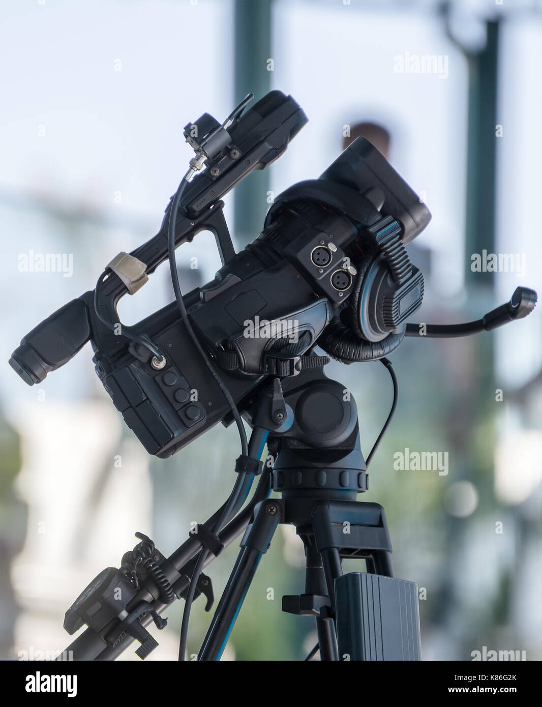Close-up view of professional TV camera. Stock Photo