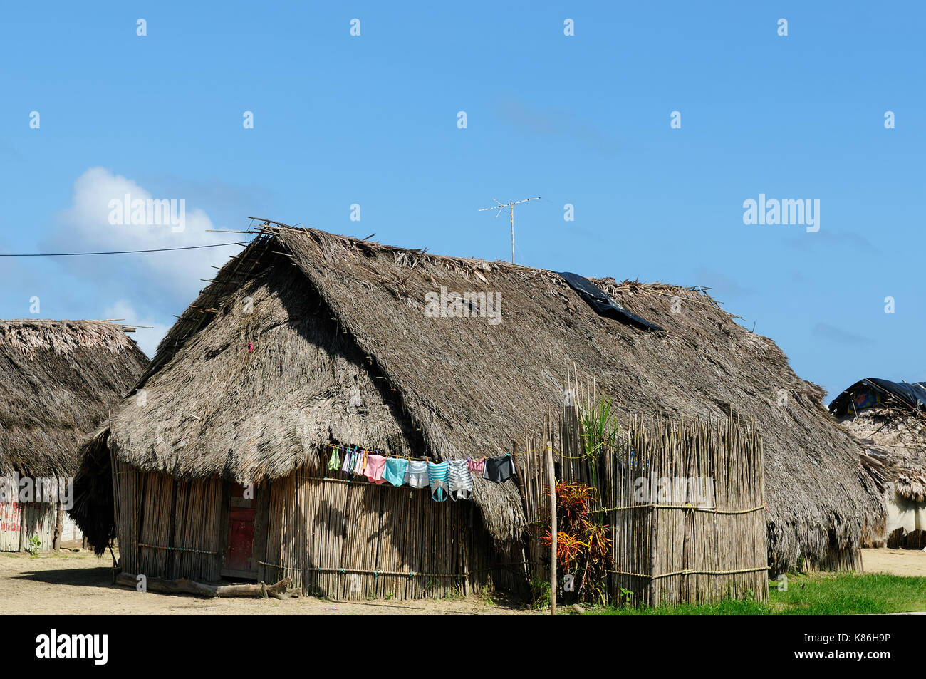 Panama, Traditional house Kuna indians with the roof thatched on a islands on the San Blas archipelag Stock Photo