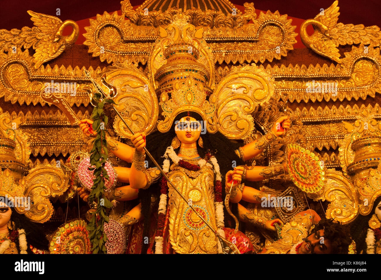 Statue of Durga maa during the Durga puja festival in Delhi, India