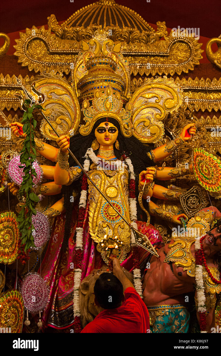 Statue of Durga maa during the Durga puja festival in Delhi, India ...