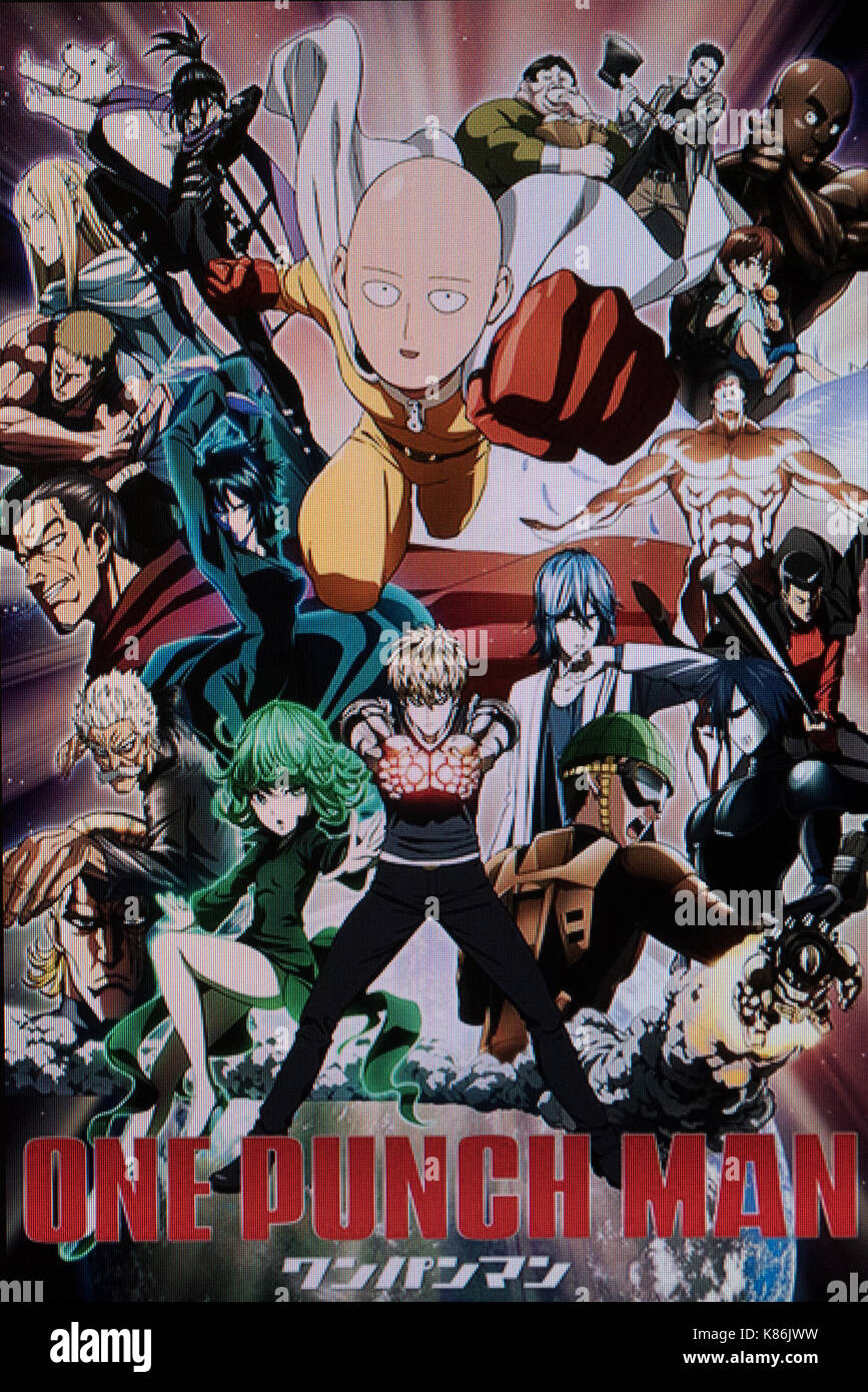 Anime movie poster one punch man Stock Photo - Alamy