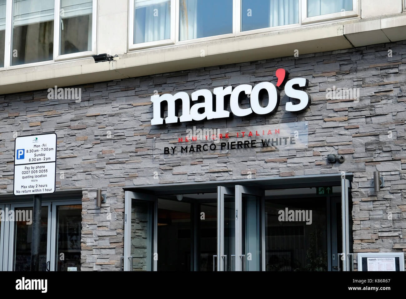 A close-up view of Marco Pierre White restaurant in Brick Lane, East London. Stock Photo