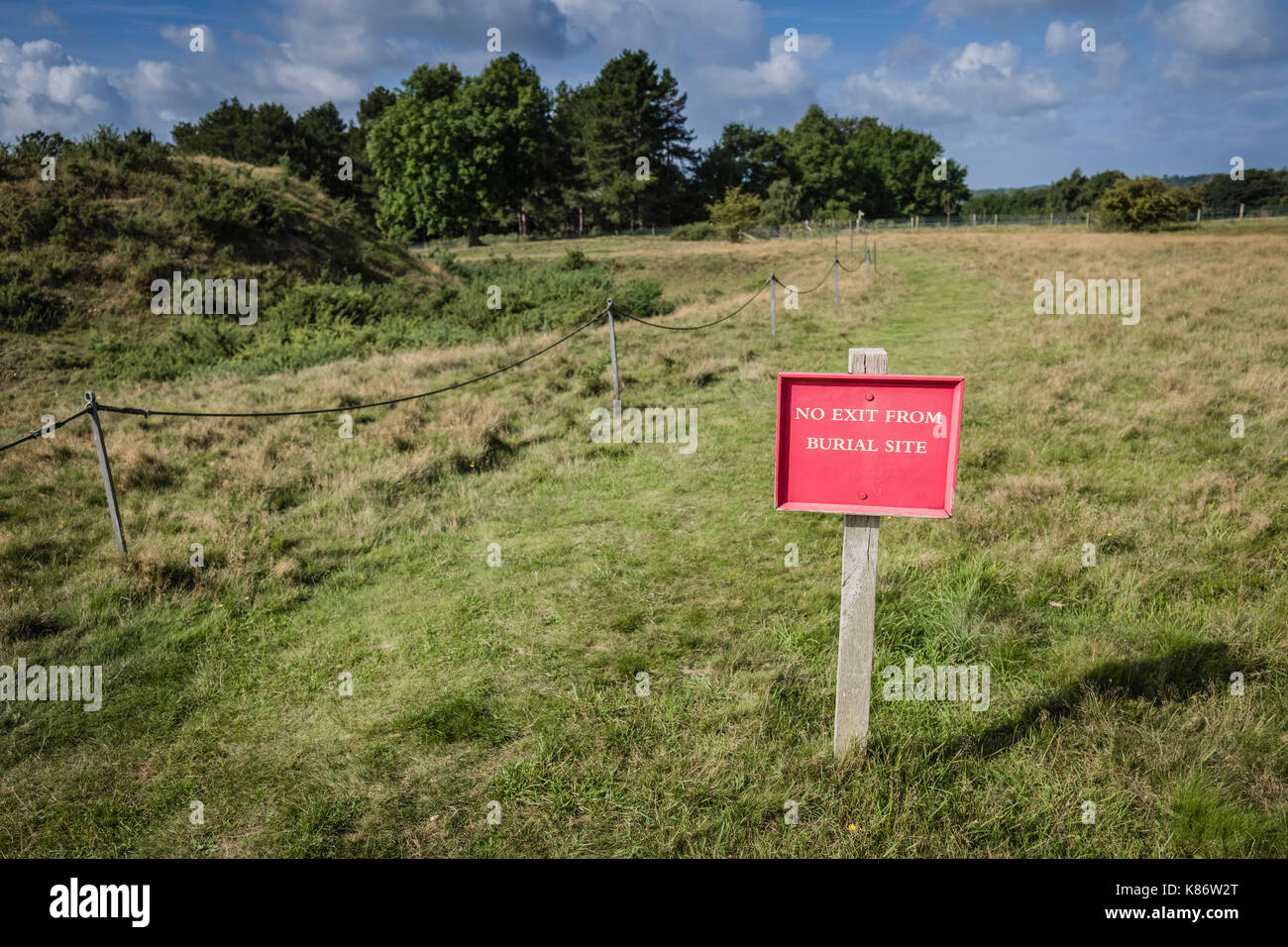 Unintentional silly sign spotted in ancient burial ground. Stock Photo