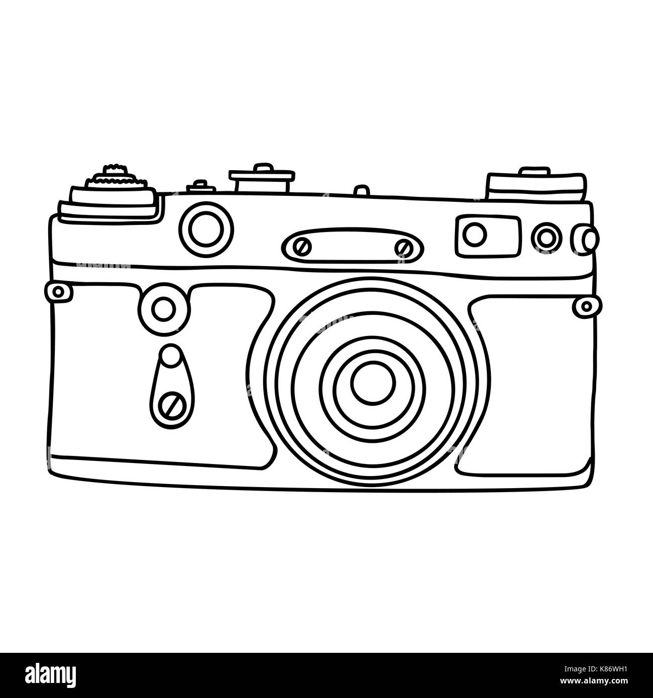 Hand drawn hipster old photo camera. Vintage camera icon. Simple vector illustration. Stock Vector