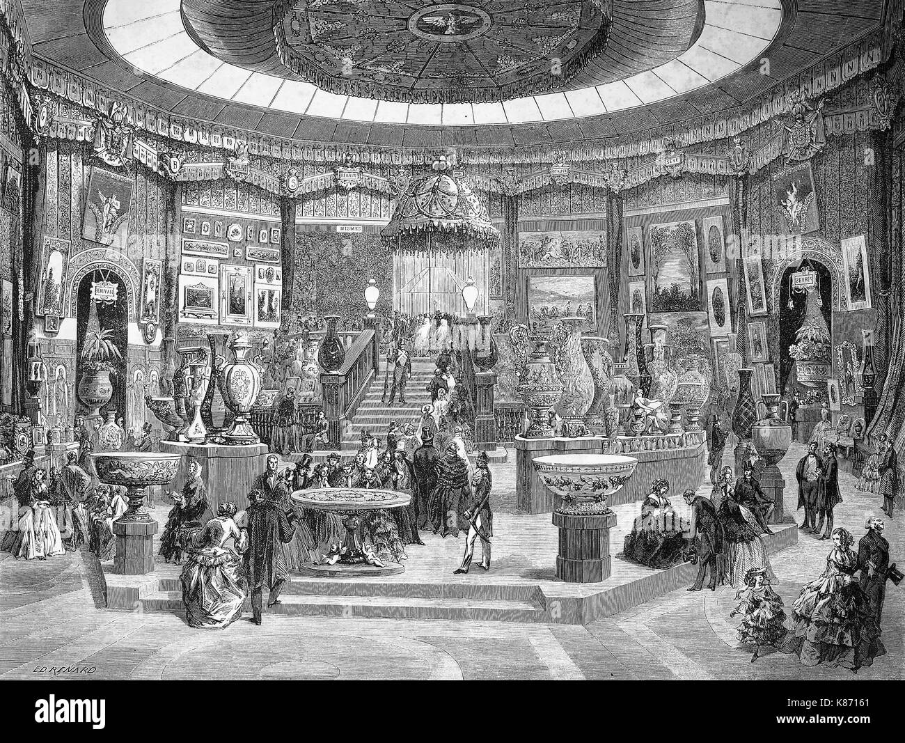 the international exposition 1867, Paris, France, the exhicition of the manufacture royale de porcelaine de Sevres, Digital improved reproduction of an original woodprint from the 19th century Stock Photo