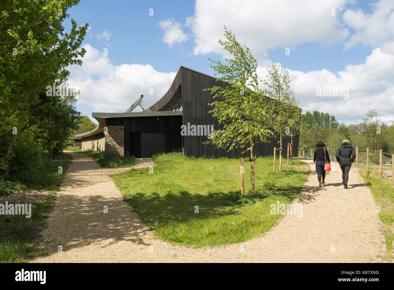 View of east facade of pavilion. Lakeside Centre, Eastleigh, United Kingdom. Architect: R H Partnership Architects Ltd, 2017. Stock Photo