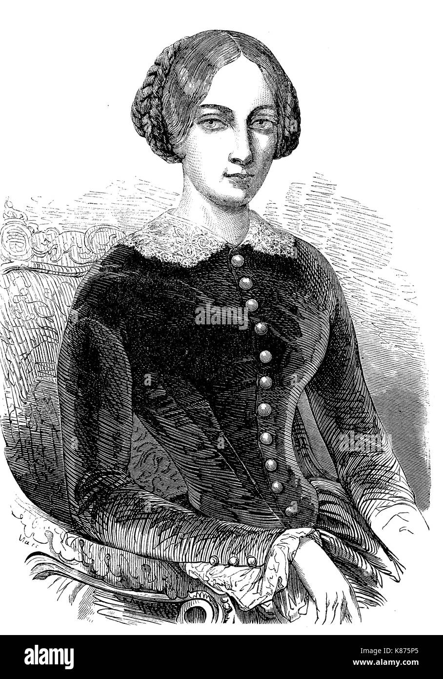 Maria Alexandrovna, born Princess Marie of Hesse and by Rhine, 1824 - 1880, was Empress consort of Russia as the first wife of Emperor Alexander II, Digital improved reproduction of an original woodprint from the 19th century Stock Photo