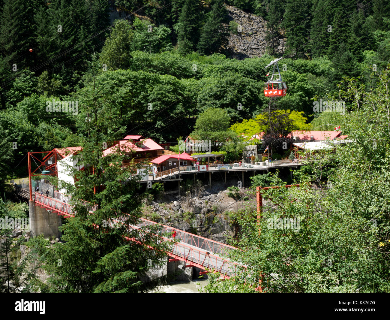 Hell's Gate on the Fraser River, Canada, seen from the Rocky Mountaineer. Stock Photo