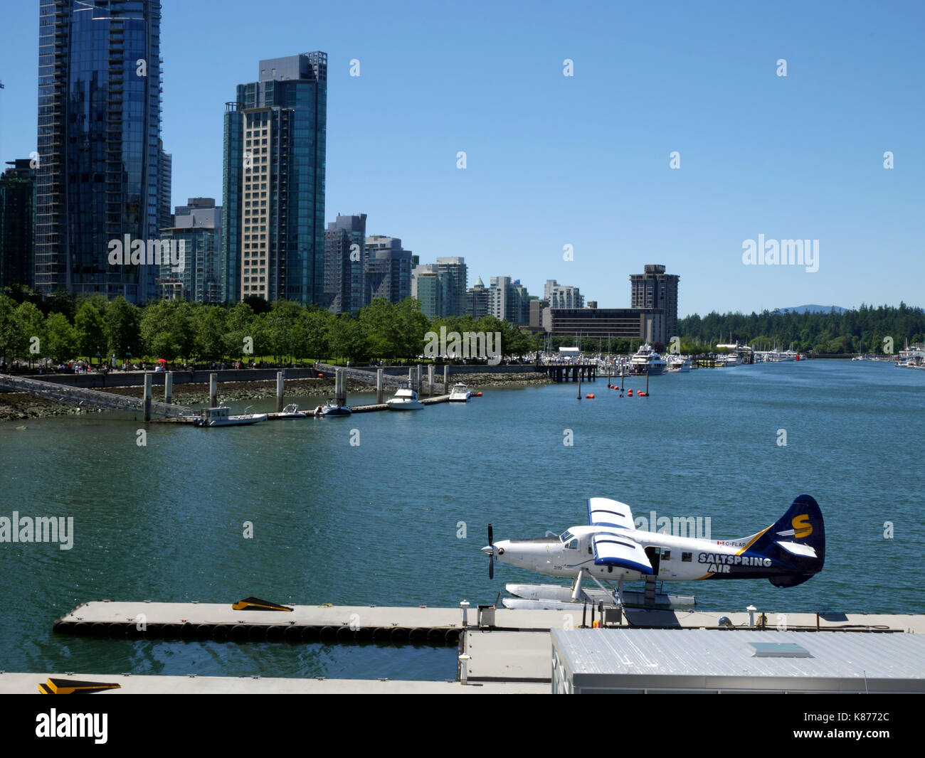 Floatplane Terminal and waterfront, Coal Harbour, Vancouver, BC, Canada. Stock Photo