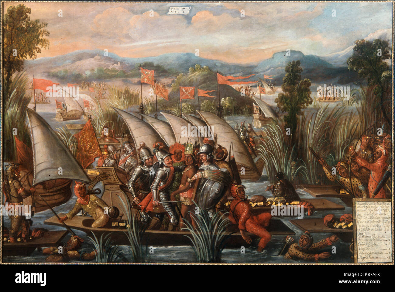 Conquest Of Mexico By Cortes Cuauhtemoc Taken Prisoner In 1521 Stock Photo Alamy