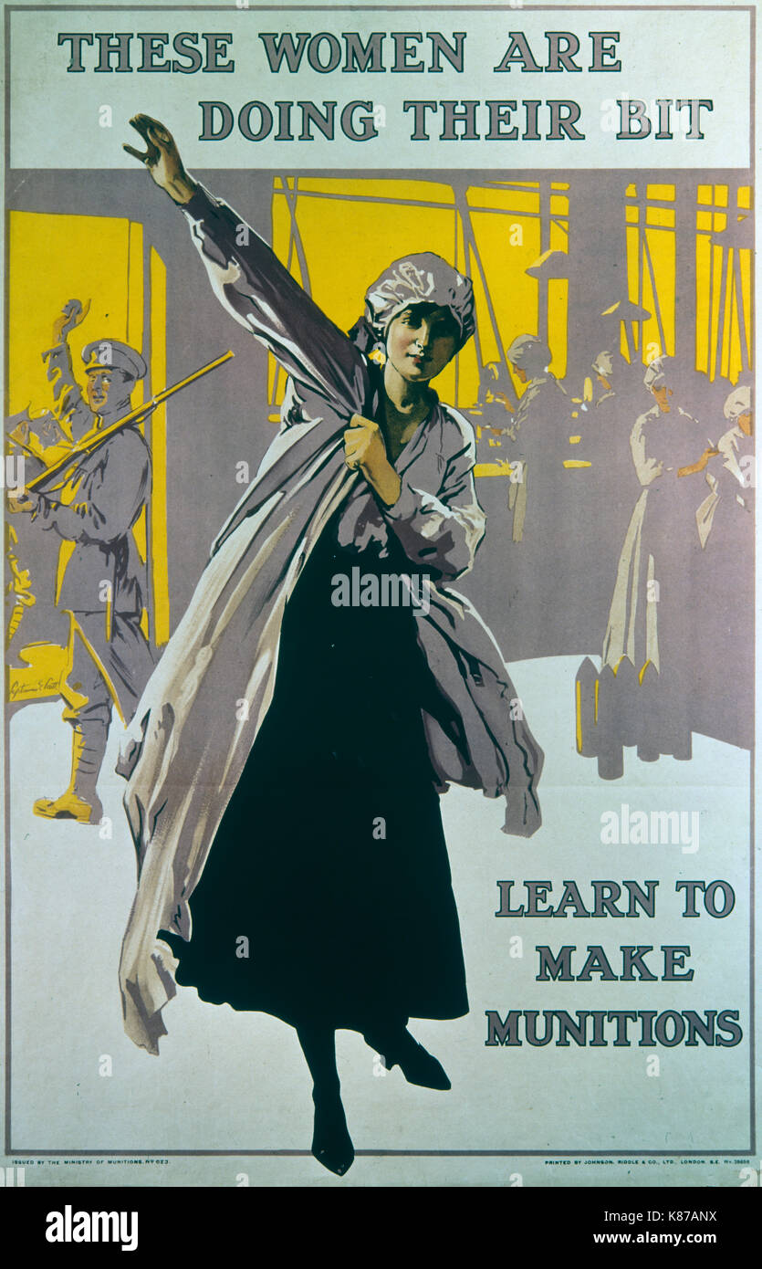 A WWI 'These women are doing their bit. Learn to make munitions' poster Stock Photo