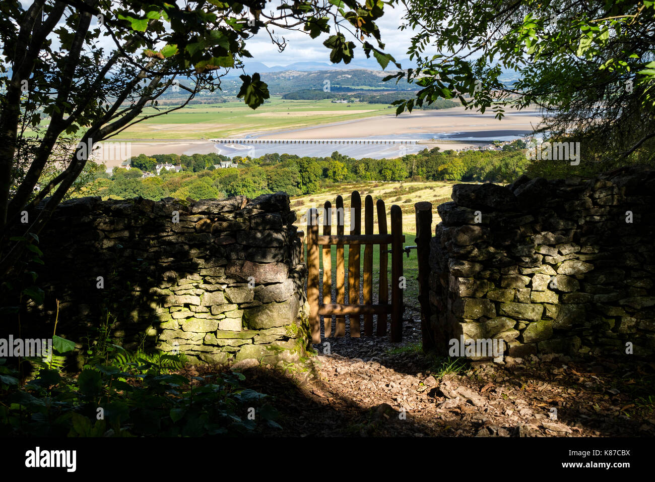 The View Towards Arnside Viaduct and the Lake District from Arnside Knot, Cumbria, UK Stock Photo