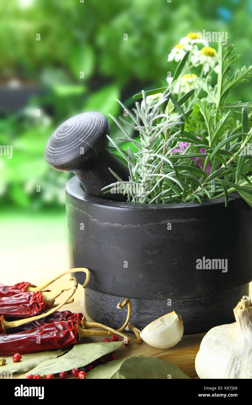 Mortar and pestle herbs hires stock photography and images Alamy
