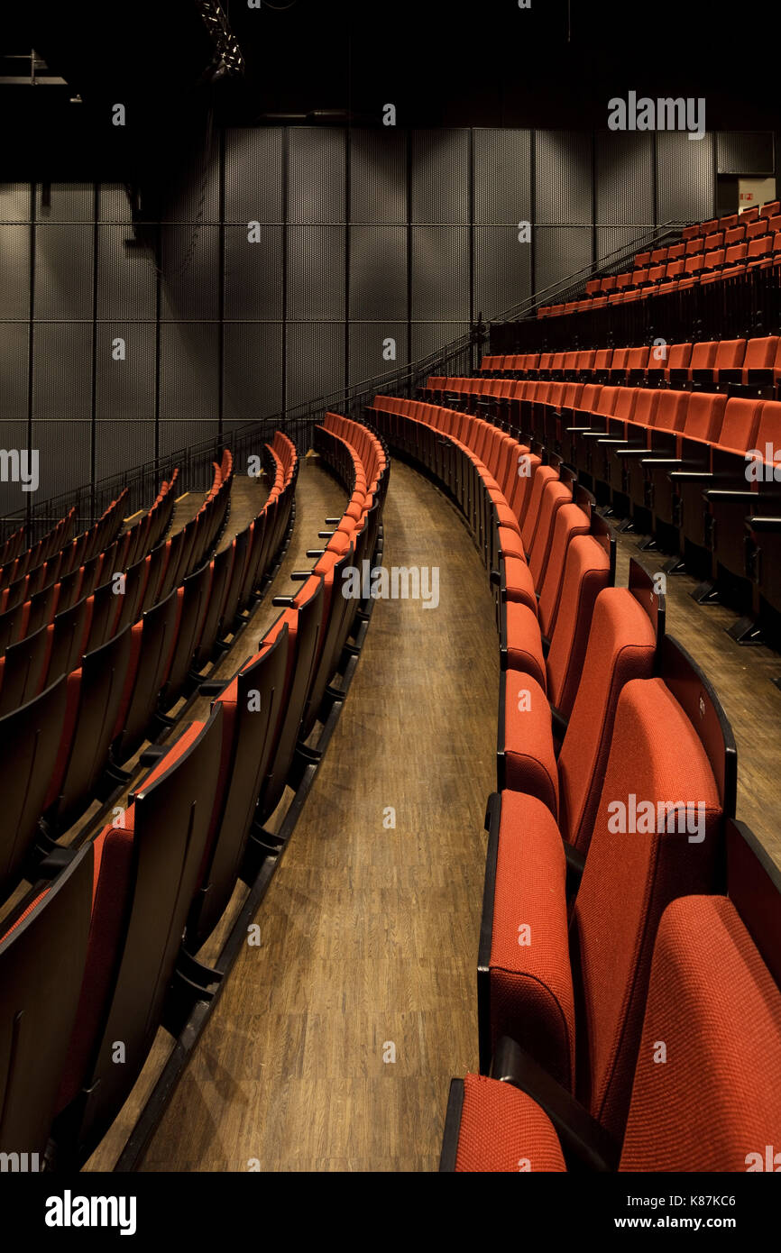 Seating row in theatre. Krona Knowledge & Cultural Centre, Kongsberg, Norway. Architect: mecanoo + Code Arkitektur, 2015. Stock Photo
