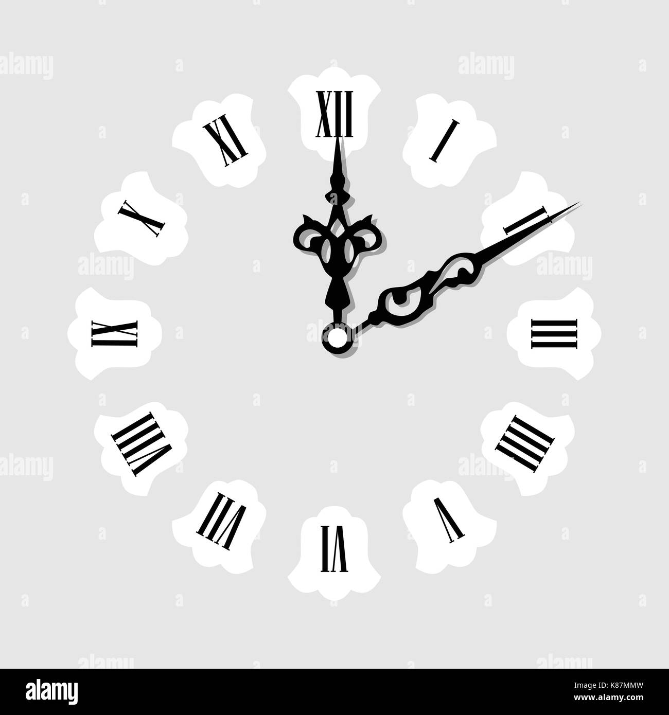 Vector illustration elegant wall clock with vintage hour hand isolated