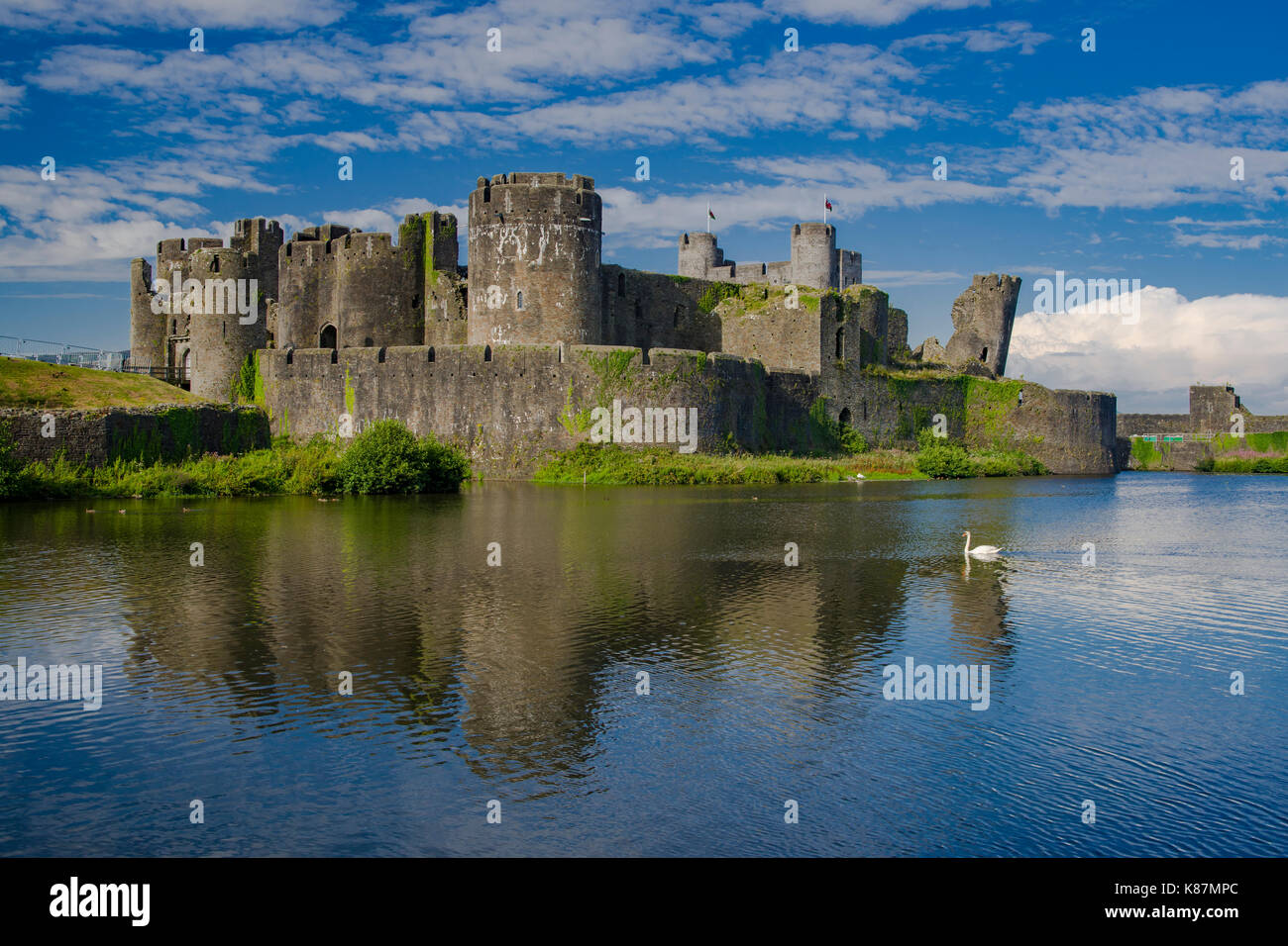 Caerphilly Castle in the summer sun Stock Photo
