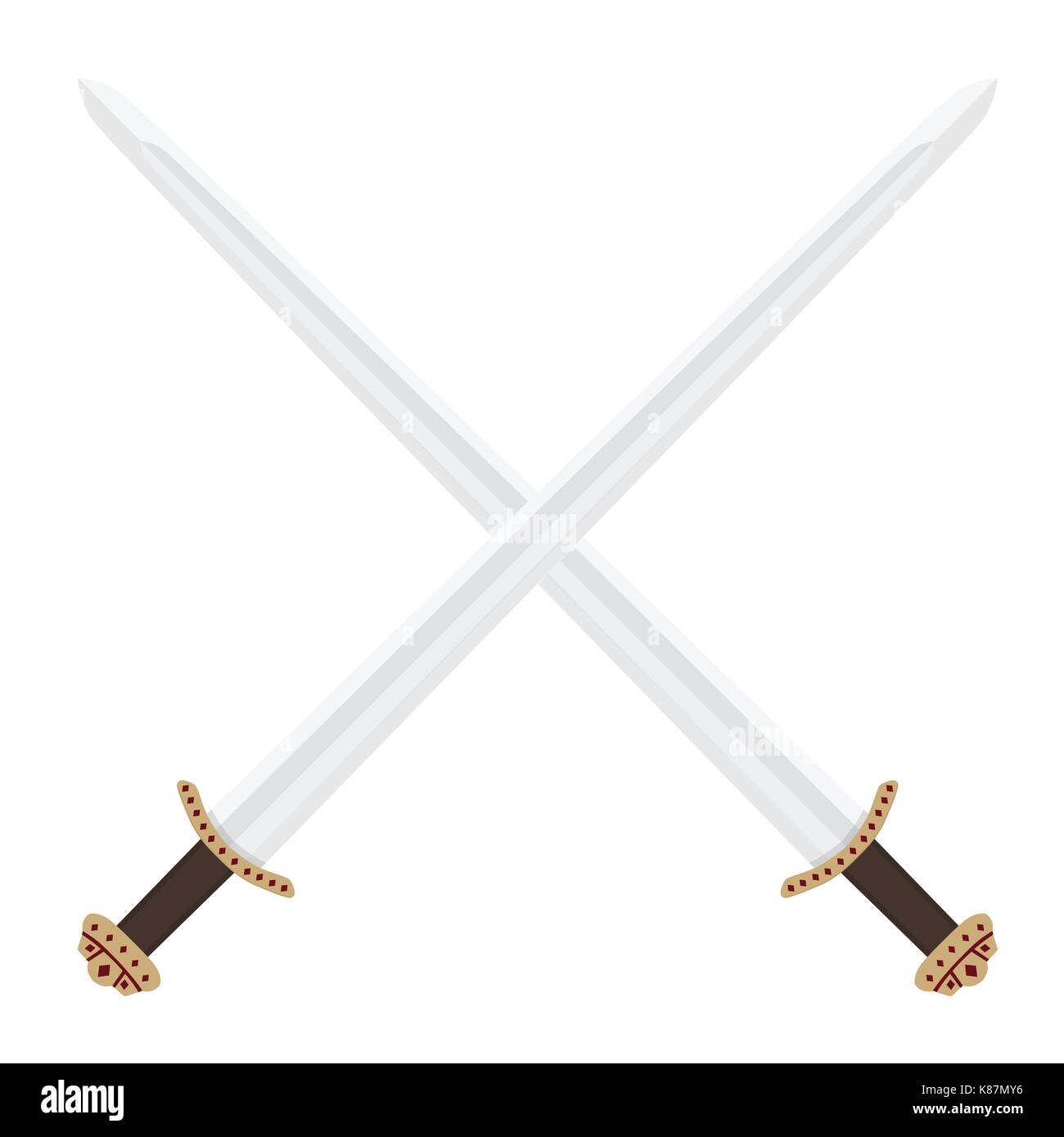 Vector illustration two crossed medieval viking swords cold steel blade weapon forged knight warrior ancient Stock Vector