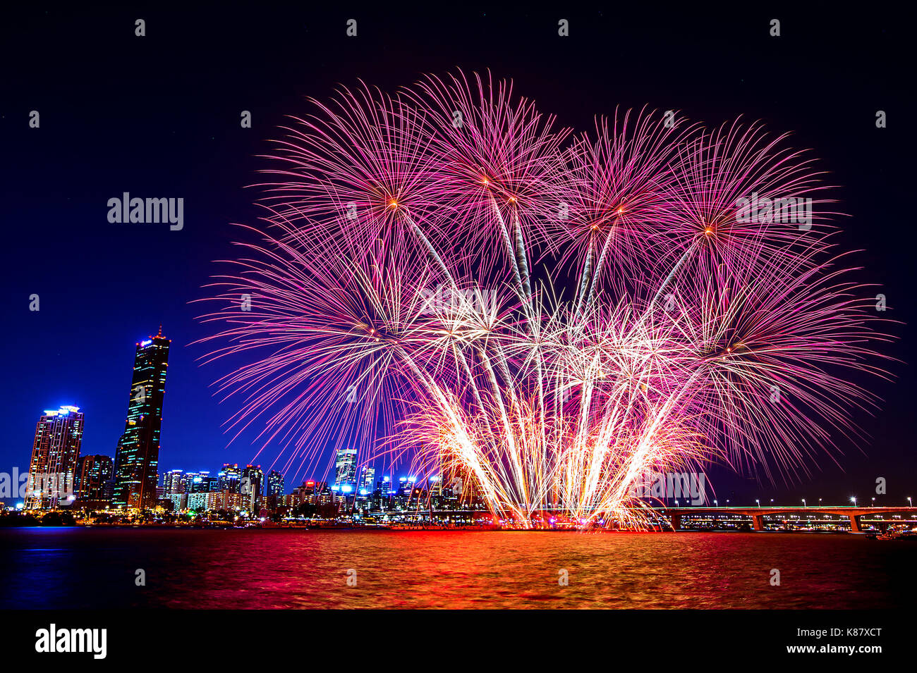 Seoul International Fireworks Festival in South Korea. Stock Photo