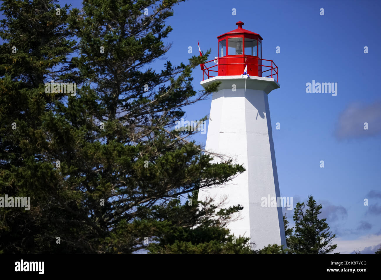 The lighthouse at Cape George, one of many place along the shoreline in Nova Scotia, Canada. Stock Photo