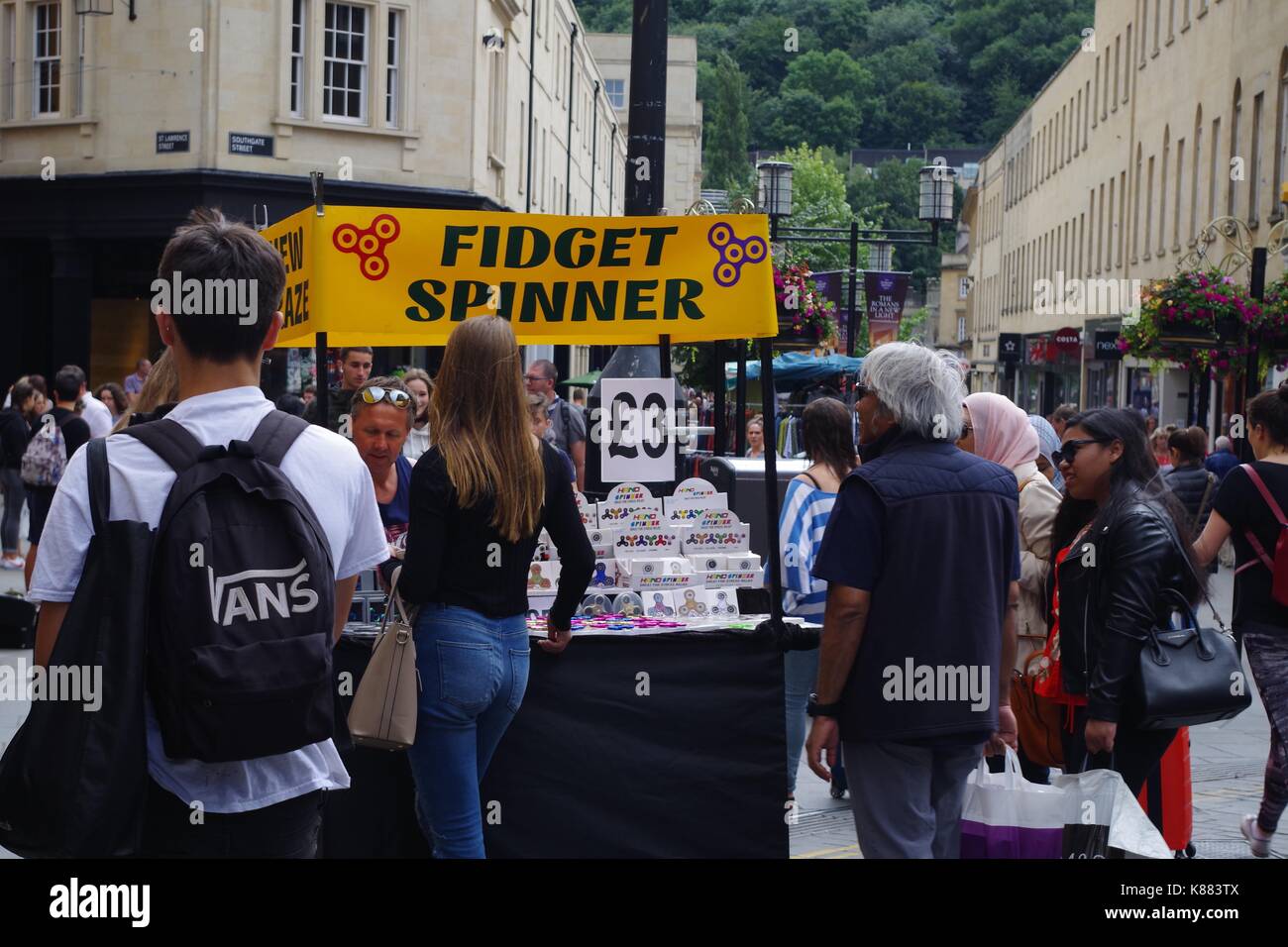 Fidget Spinner Market Stand on the High Street. City of Bath, Somerset