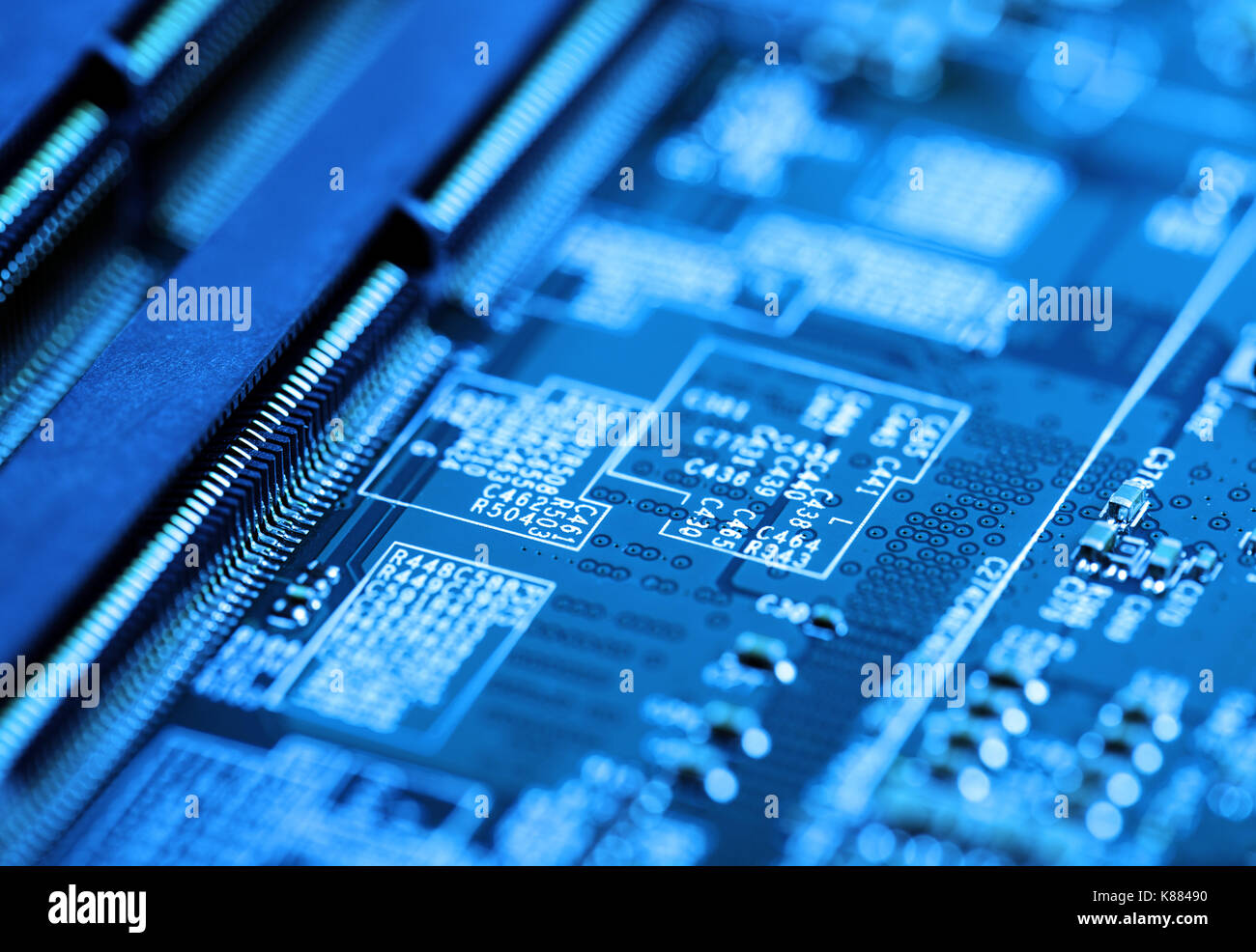 technology background circuit board toned in blue Stock Photo