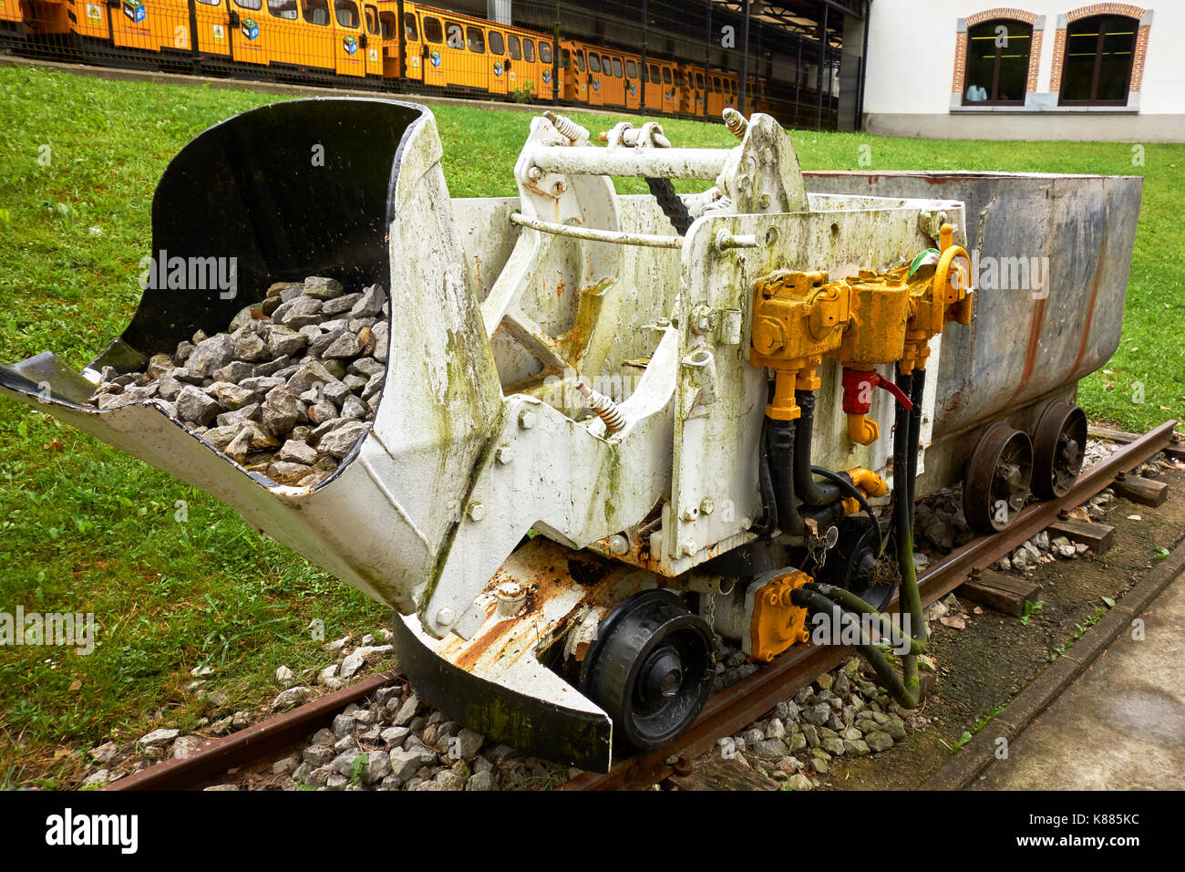 Mining train. Samuño Valley Ecomuseum and San Luis Pit. Ciañu (Langreo). Asturias. Spain. Stock Photo