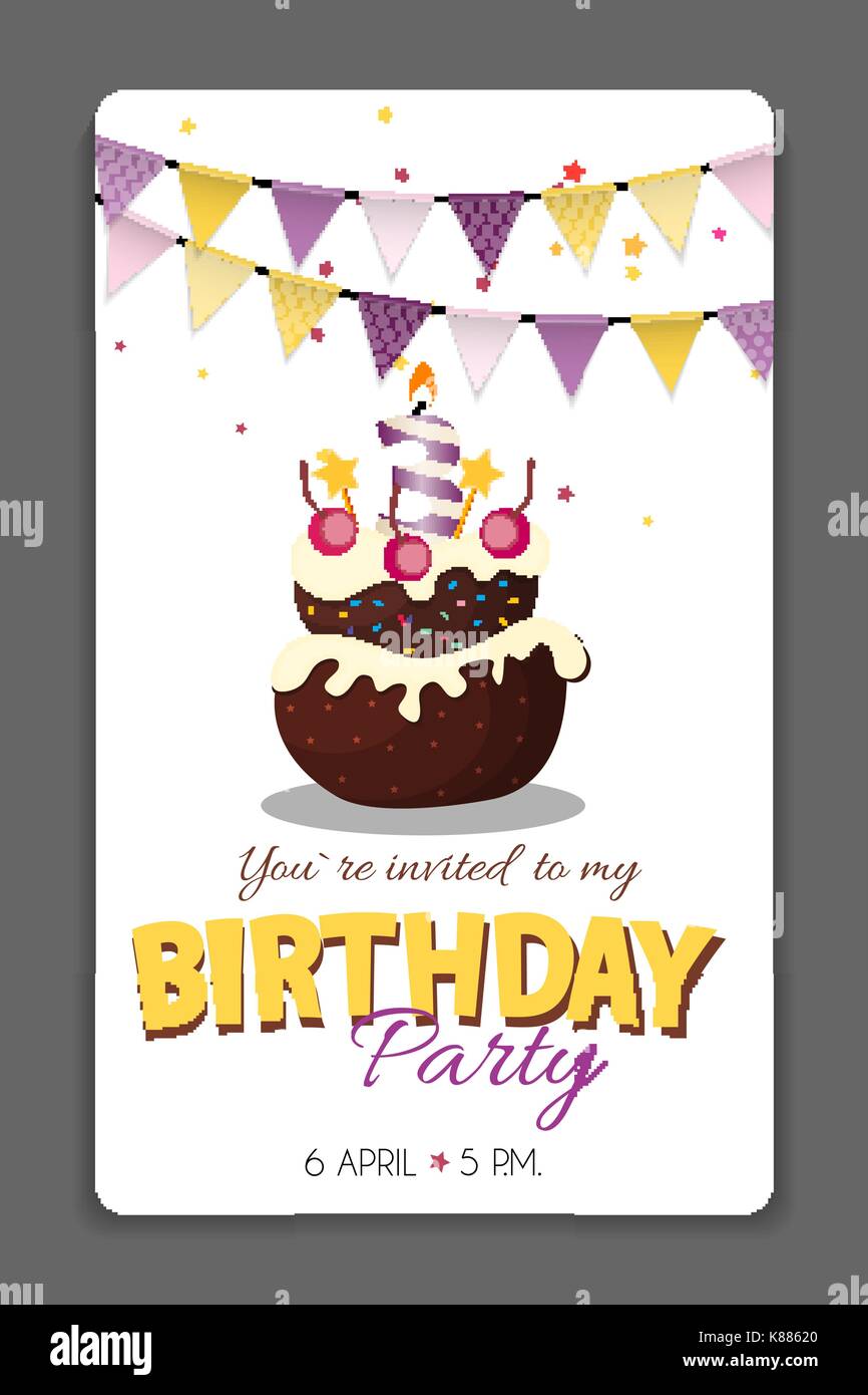Birthday Party Invitation Card Template Vector Illustration Stock ...