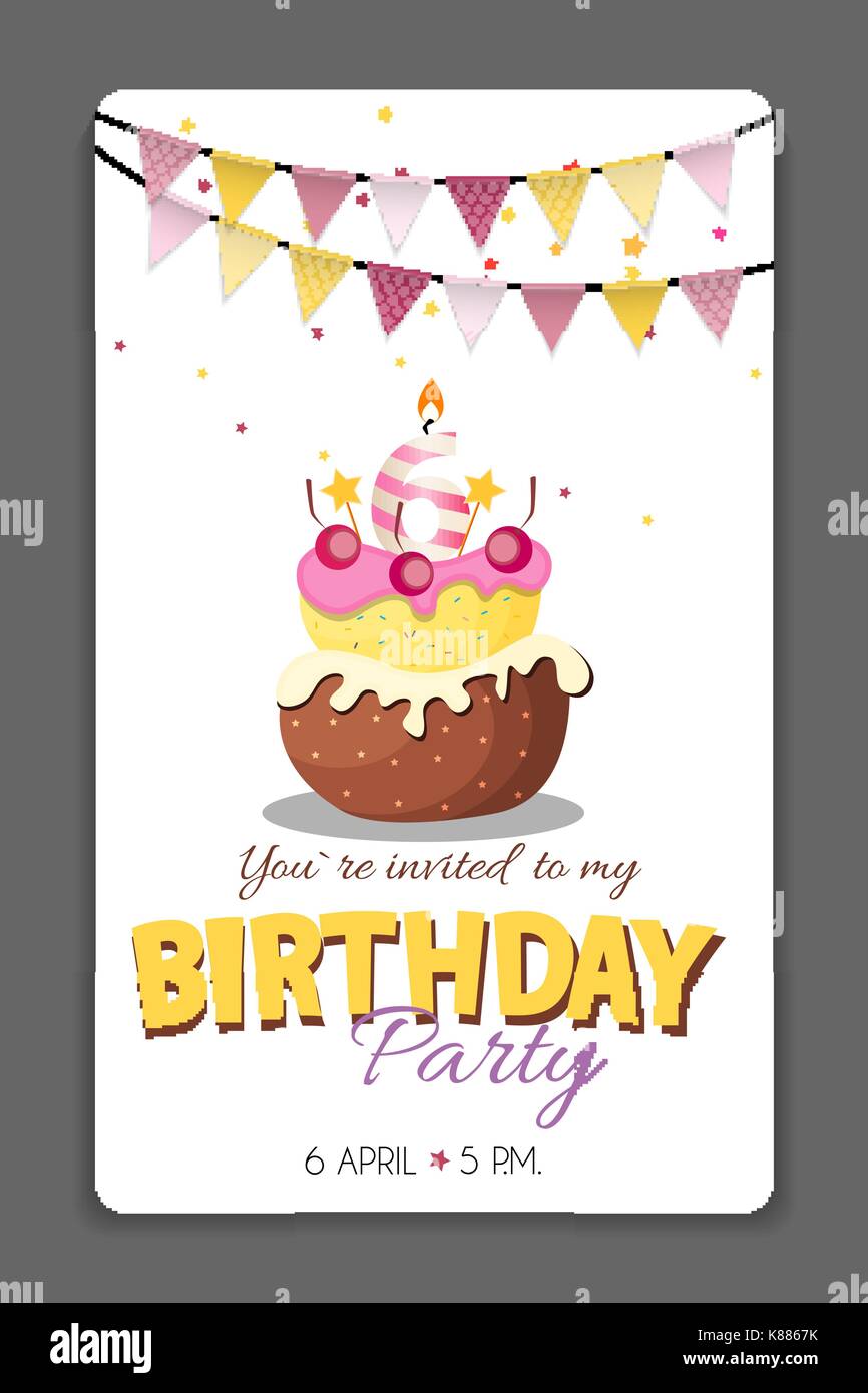 Birthday Party Invitation Card Template Vector Illustration Stock ...