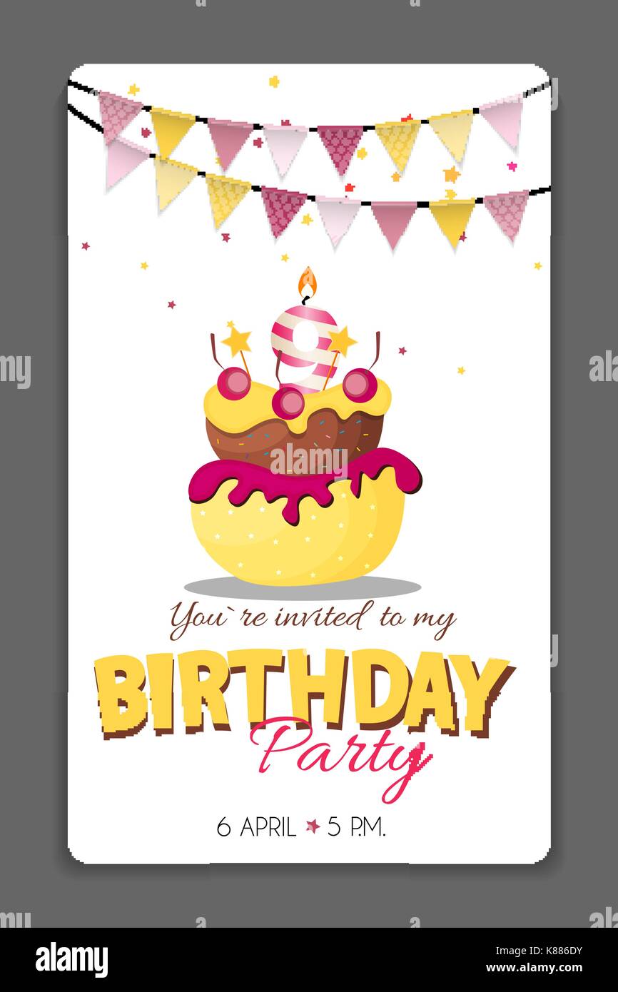 Birthday Party Invitation Card Template Vector Illustration Stock ...