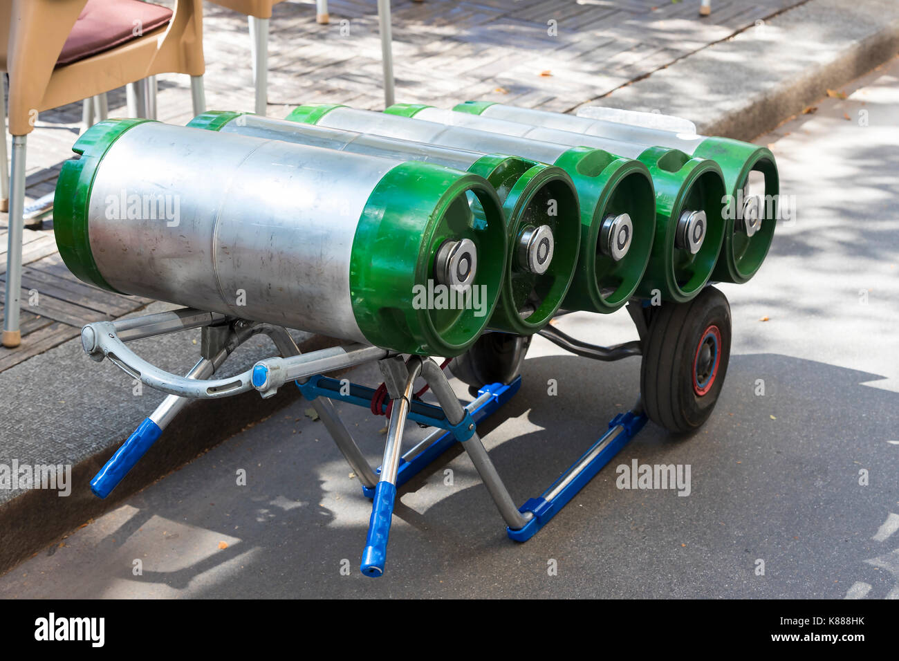 A cart loaded with kegs and beer on a city street Stock Photo Alamy