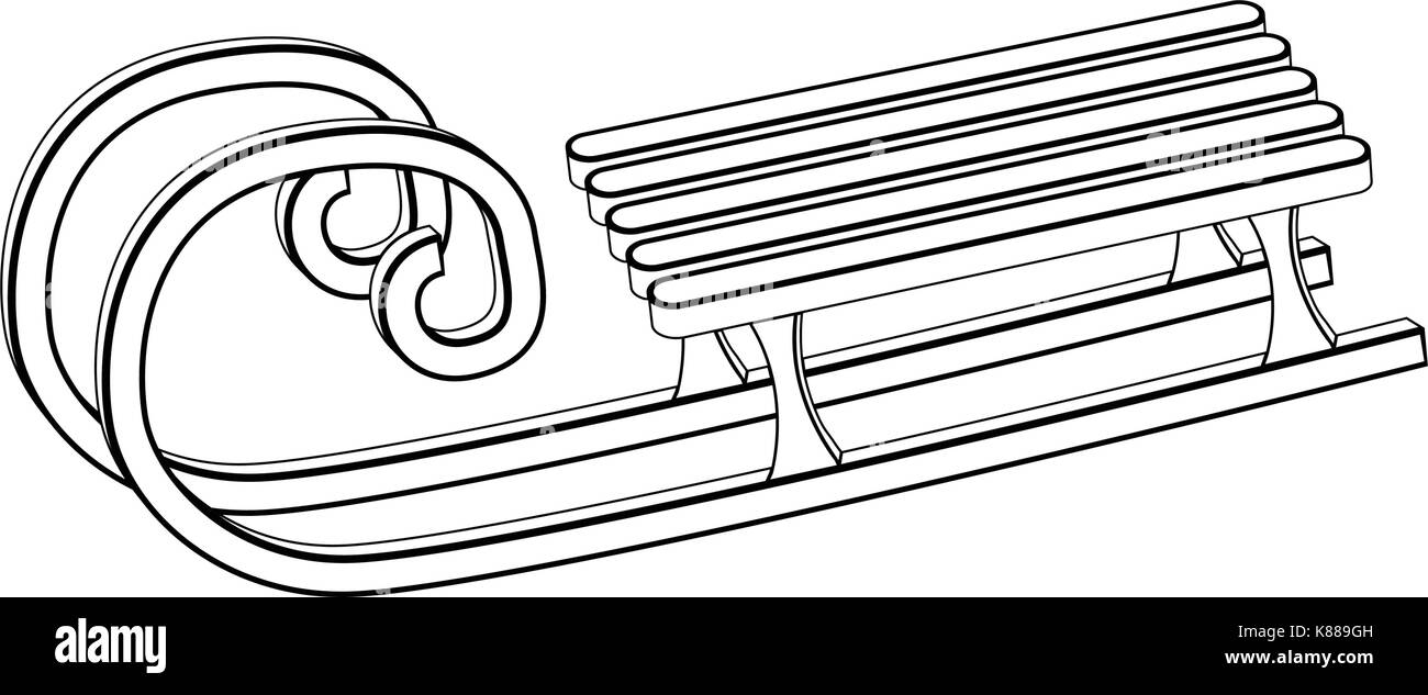 sled, wooden sledge silhouette, outline vector symbol icon design
