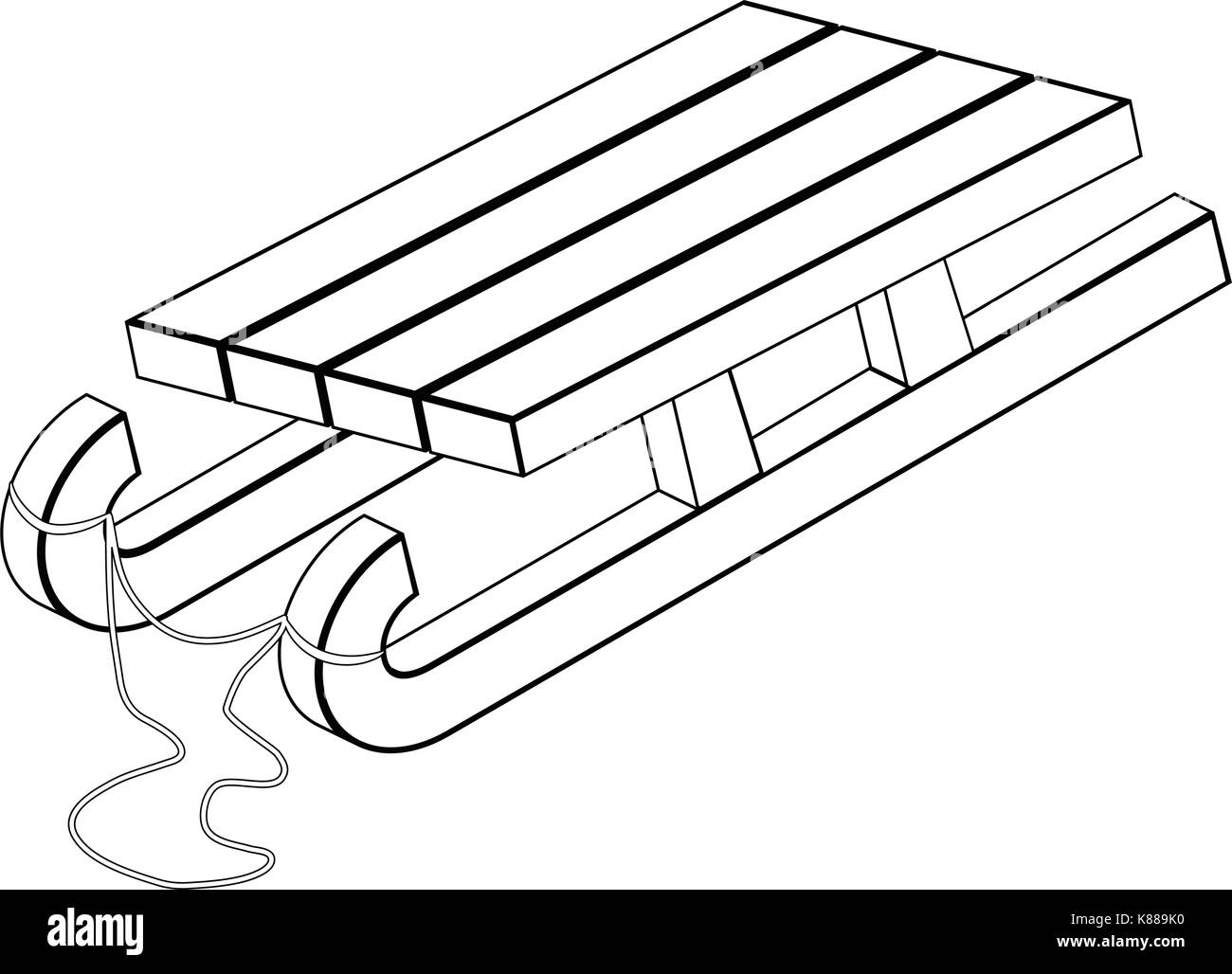 sled, wooden sledge silhouette, outline vector symbol icon design
