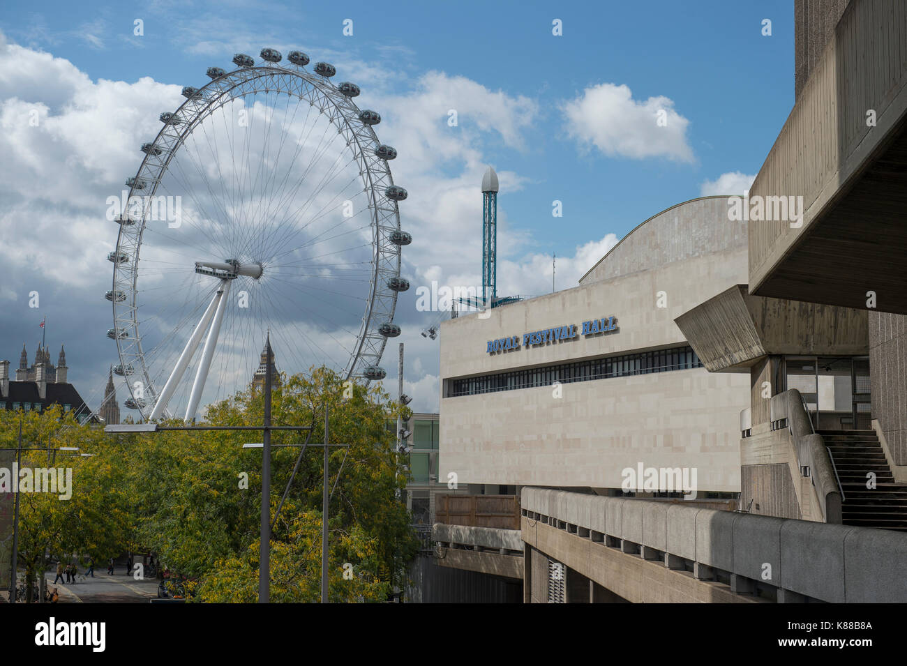 The London Eye and Royal Festival Hall on the South Bank in London, UK ...