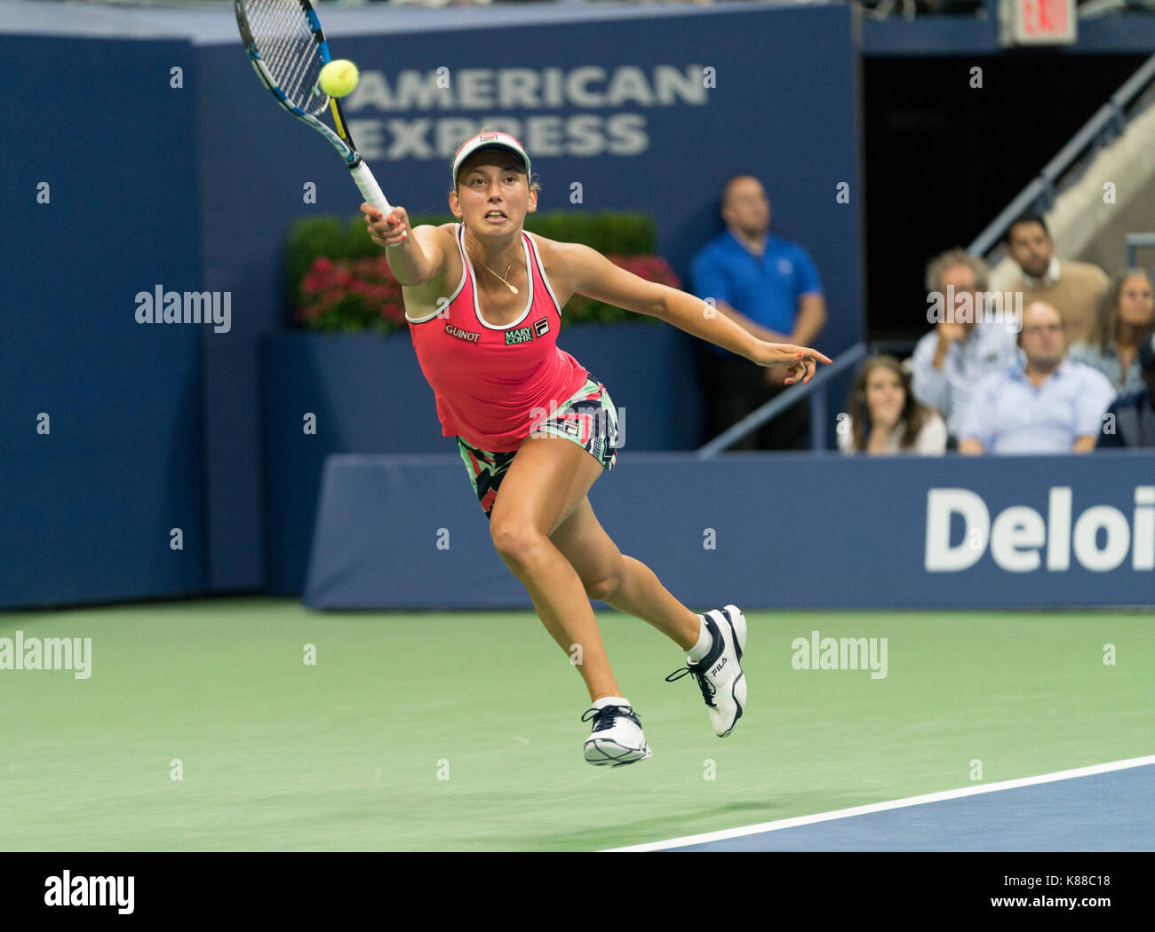 New York, NY USA - August 29, 2017: Elise Mertens of Belgium returns