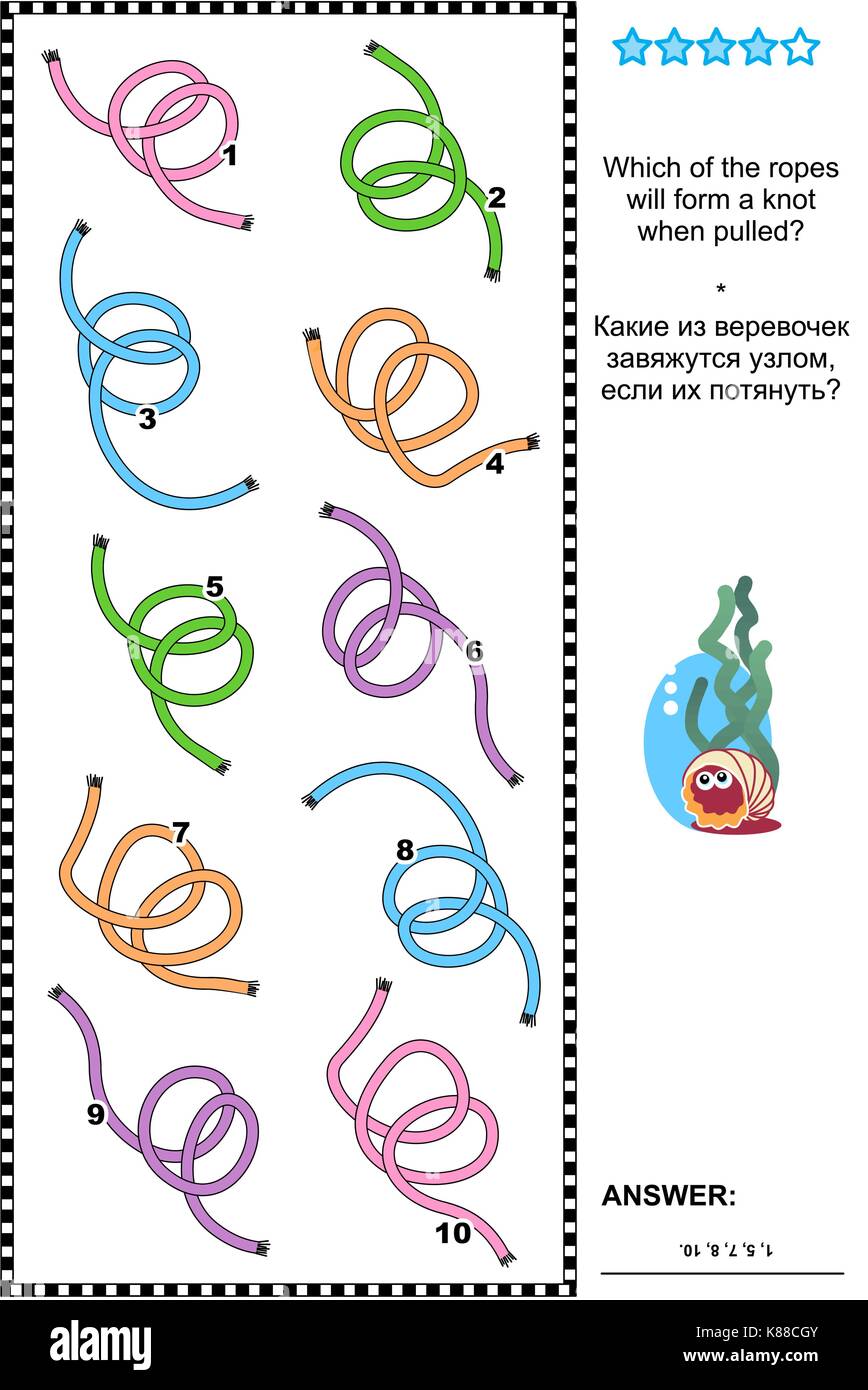 Visual puzzle Which of the ropes will form a knot when pulled by the