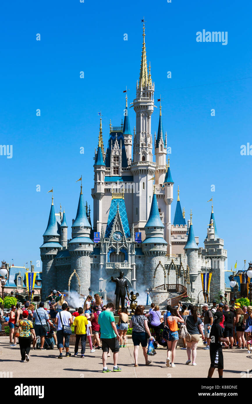 Walt Disney's Magic Kingdom theme park, showing the fairytale castle, Orlando, Florida, USA Stock Photo