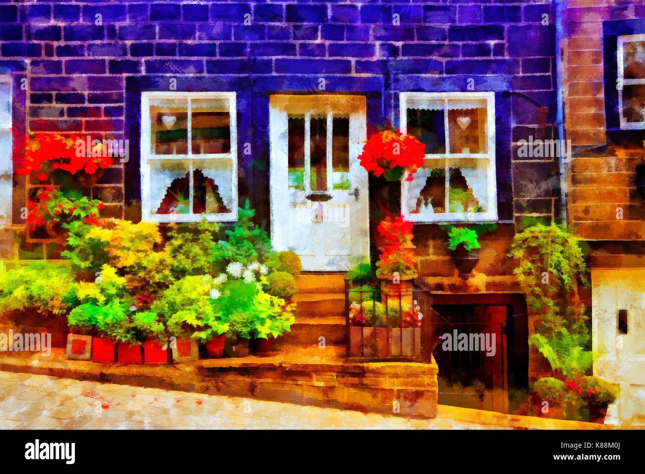 A digital painting of houses on Main Street, Haworth, West Yorkshire