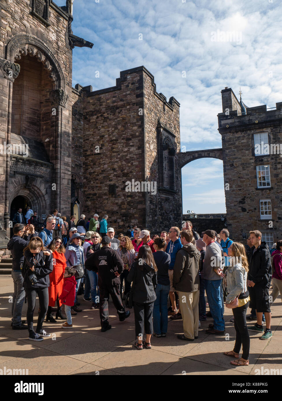 Grup of Tourists, Scottish National War Memorial, Edinburgh Castle, Edinburgh, Scotland, UK, GB. Stock Photo