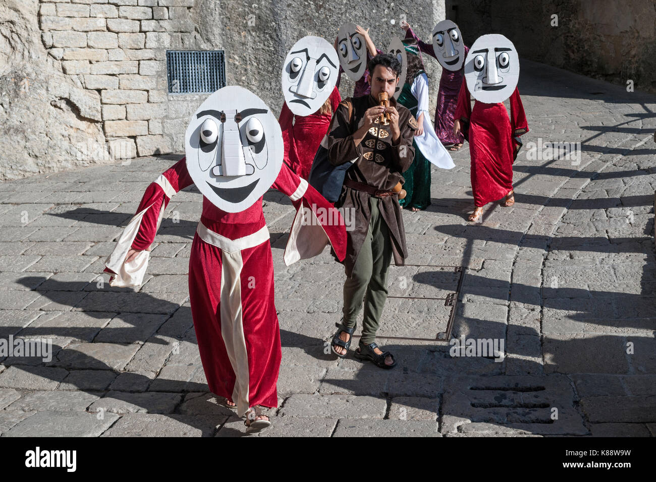 San Marinis dressed and performing in period outfits during the annual Medieval Days Festival held in San Marino. Stock Photo