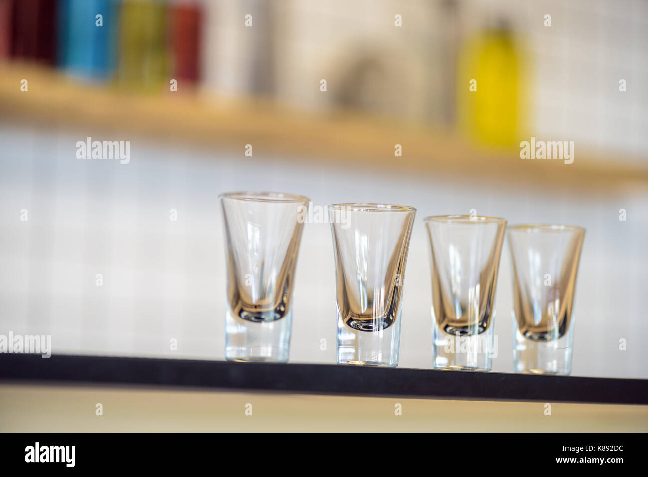 empty glasses on bar counter Stock Photo