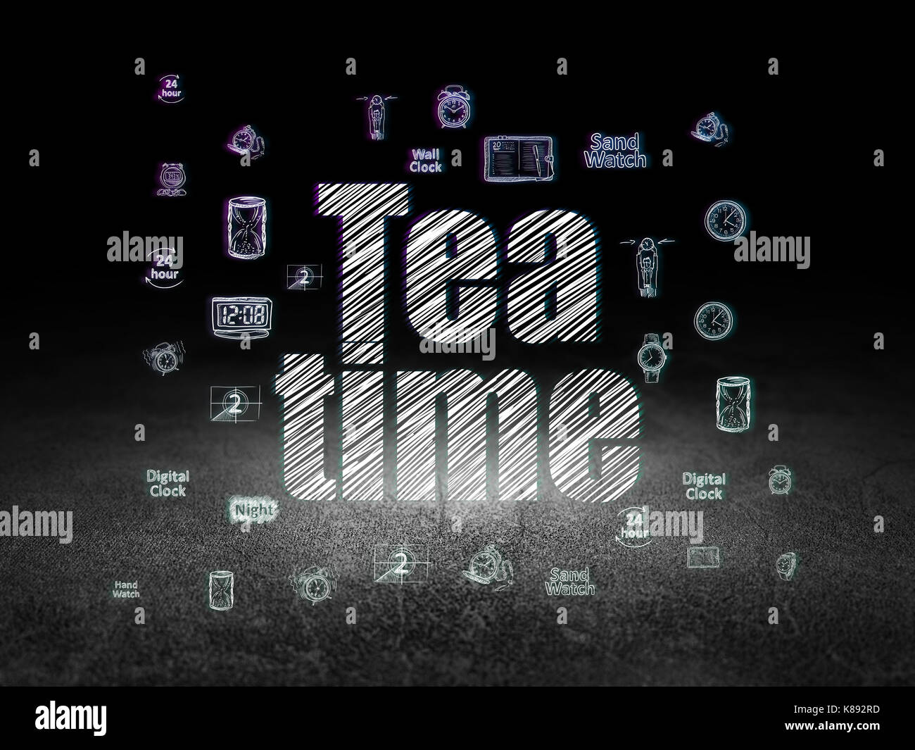 Timeline concept: Tea Time in grunge dark room Stock Photo - Alamy