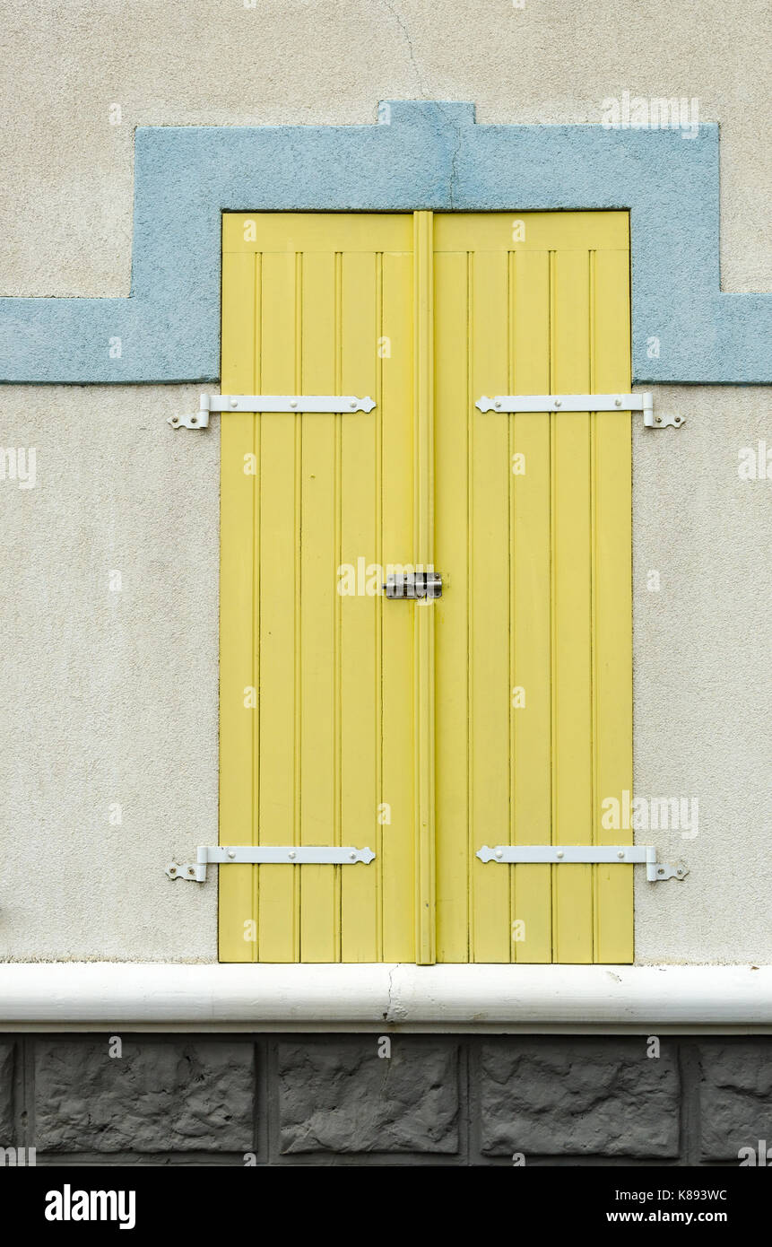 Typical french painted window shutters in the Pas-de-Calais village of Audresselles Stock Photo