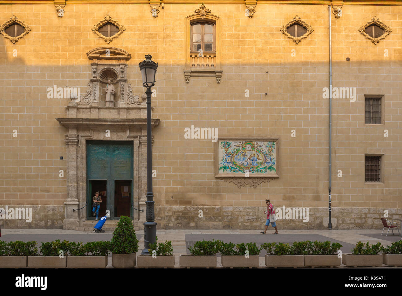 Valencia Spain old town, view of the side entrance of the historic San Lorenzo church in the old town Barrio del Carmen area of Valencia, Spain. Stock Photo