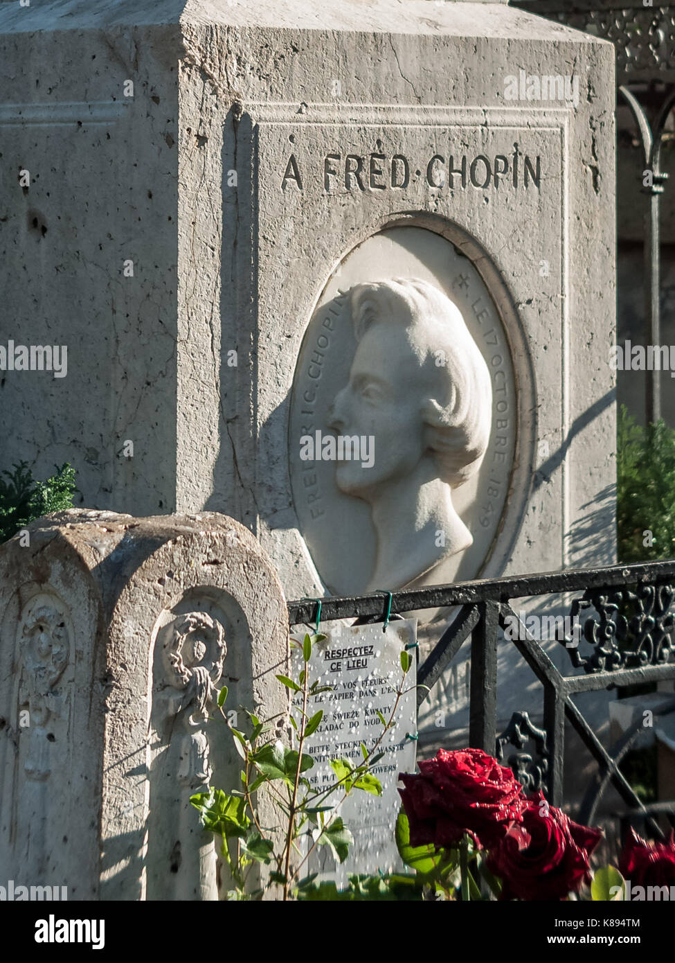 Grave of Polish composer Frédéric Chopin in Père Lachaise Cemetery, Paris, France. Stock Photo