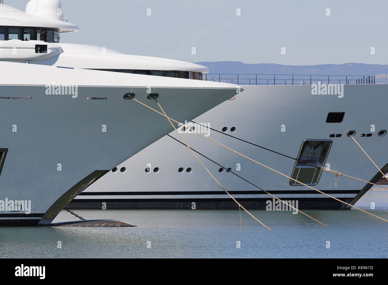 Luxury yacht moored on harbor Stock Photo