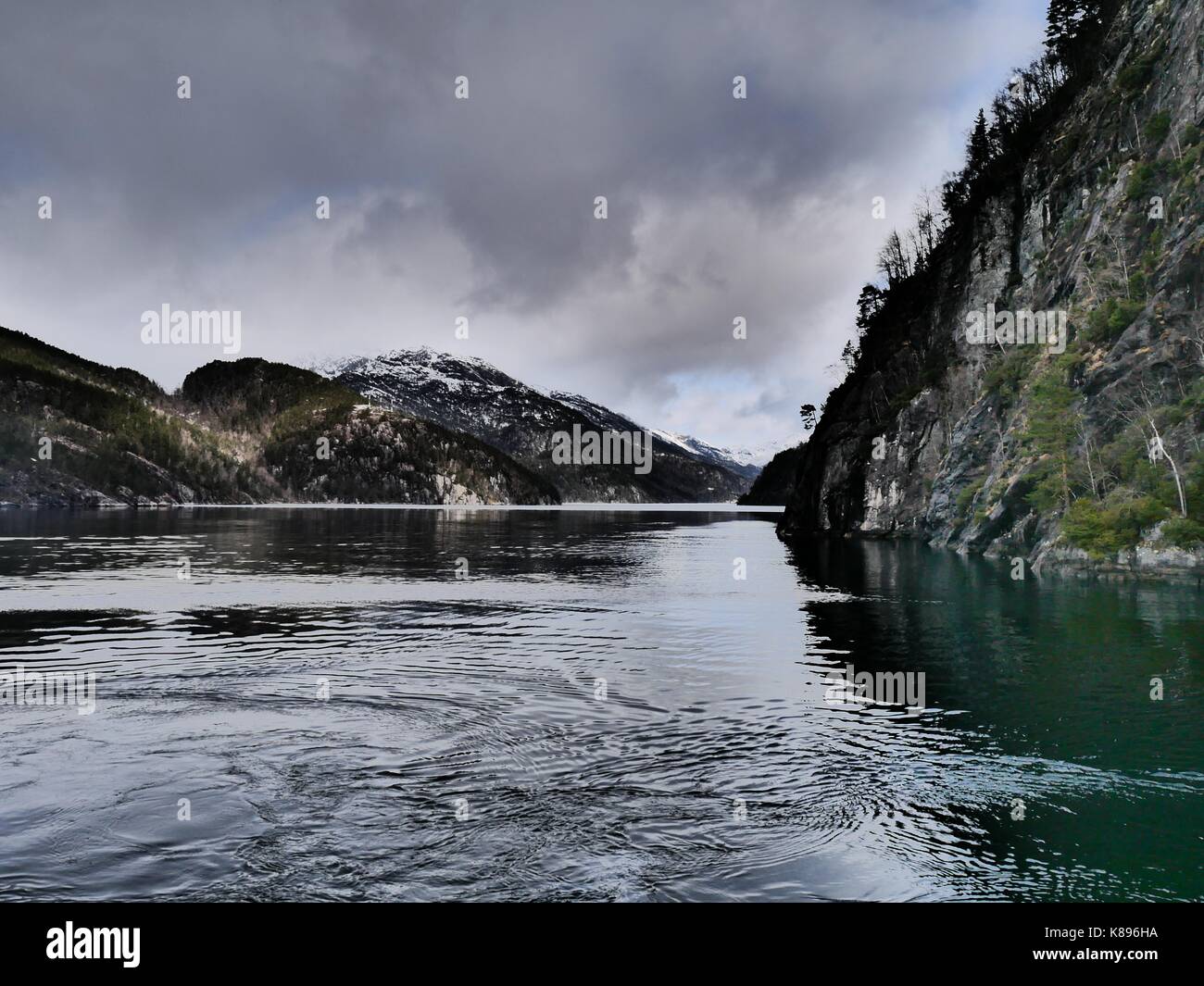 Moody skies above Osterfjorden, near to Bergen, Norway Stock Photo
